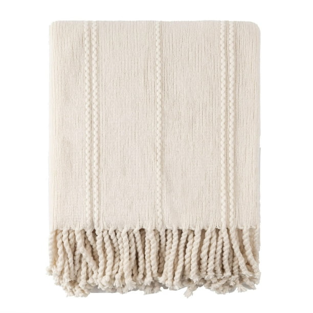 BATTILO HOME White Throw Blanket Decorative Woven Throw Blankets