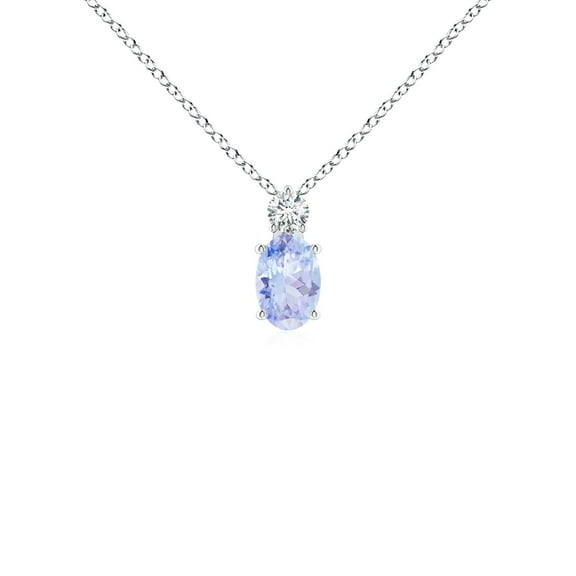 ANGARA Natural Oval Tanzanite Solitaire Pendant with Diamond in 14K White Gold for Women (Size-6x4mm) | December Birthstone, Birthday, Anniversary, Jewelry Gift for Women | Natural Tanzanite Necklace