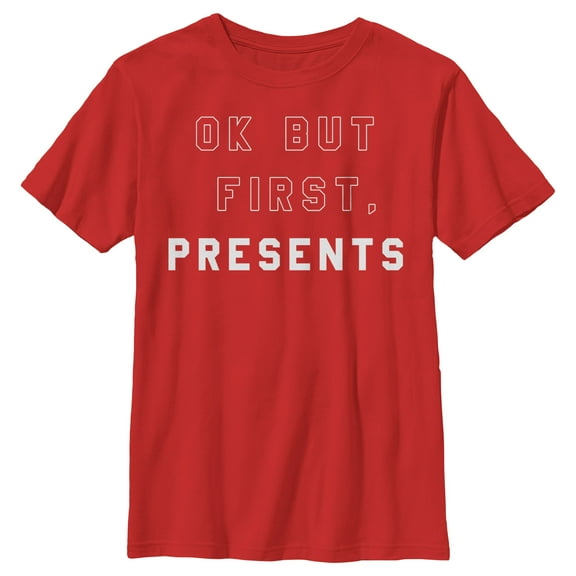 Boy's Lost Gods Ok but First Presents  Graphic Tee Red Medium