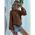 thumbnail image 5 of Womens Turtle-Neck Oversized Sweaters Casual Long Sleeve Pullover Loose Chunky Knit Jumper Brown S, 5 of 8