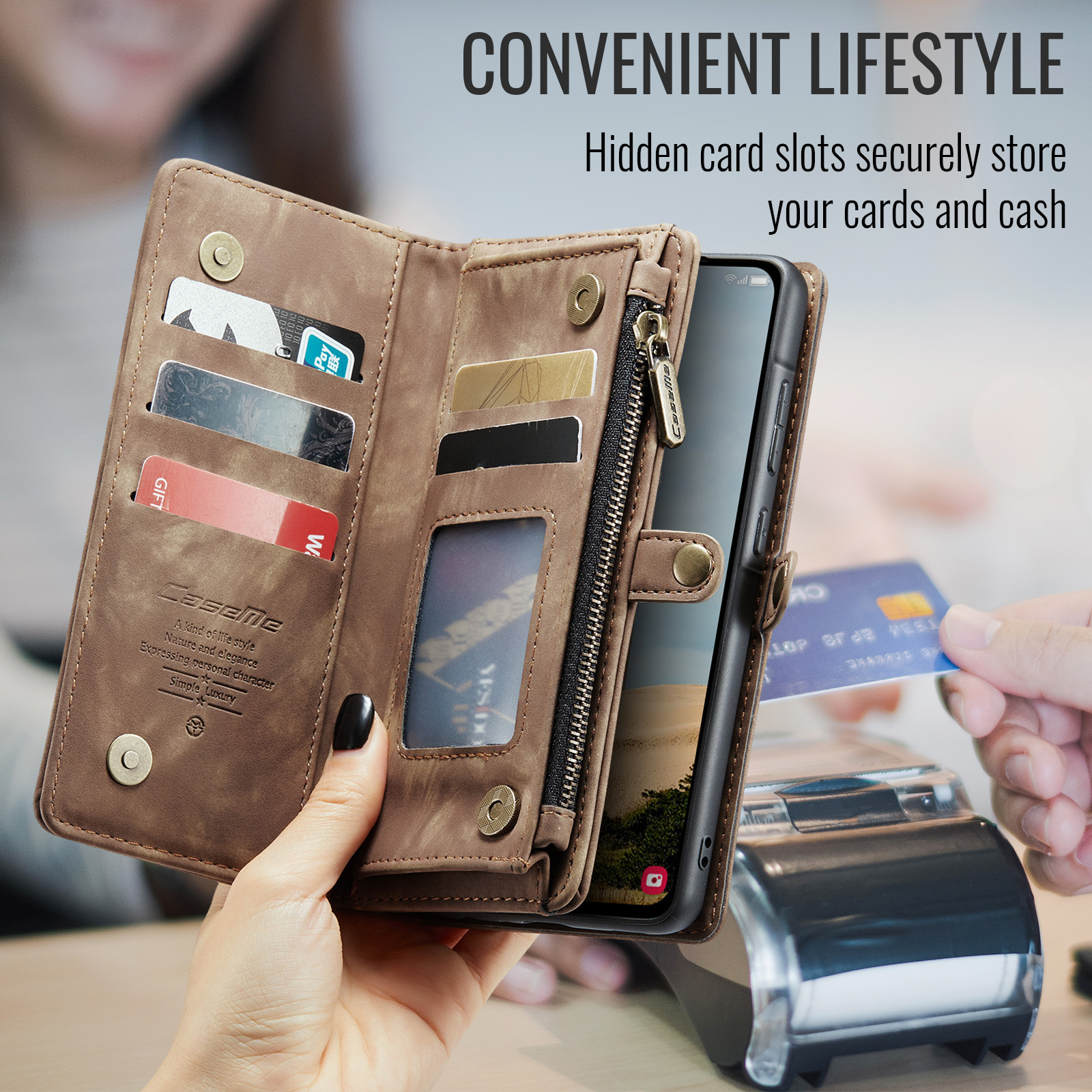 Dteck for Samsung Galaxy Note 10 Plus Wallet Case,Leather Zipper Wallet Case 8 Card Slots Holder Flip Purse Magnetic Handle Strap Shockproof Detachable Phone Cover For Samsung Galaxy Note 10+, Brown