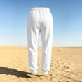 thumbnail image 6 of Men's Linen Jogger Pants, Elastic Waist with Drawstring, Casual Tapered Trousers with Cuffed Ankles White 2XL, 6 of 6