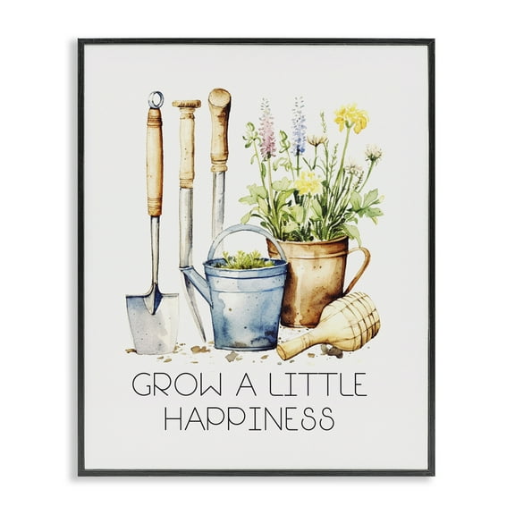 Stupell Industries Grow Happiness Gardening Plants & Flowers Painting Black Framed Art Print Wall Art, 11 x 14