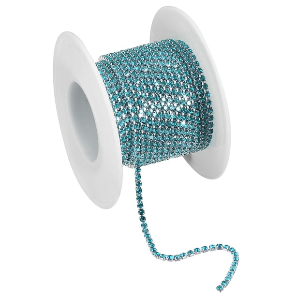 5.5 Yardas Cristal Imitación Diamante Cadena 3mm Cosido Cerrar Garra Cadena Adorno para Bricolaje Joyería Ropa Bolsos Zapatos Decoración Plata Inferior Parte Lago Azul