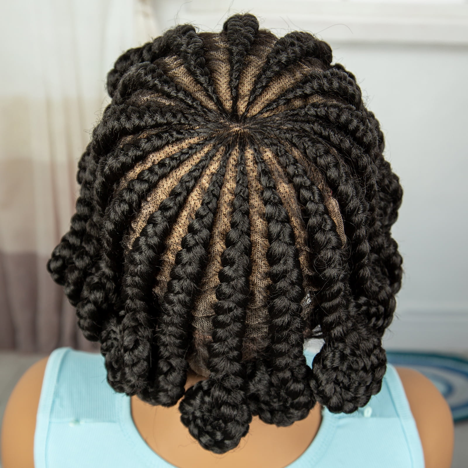 8 Inches Synthetic Twist Braided Wigs Lightweight Full HD Lace Handmade Braiding Wig with Baby Hair Black Short Cornrow Bantu Lace Frontal Braids Wig