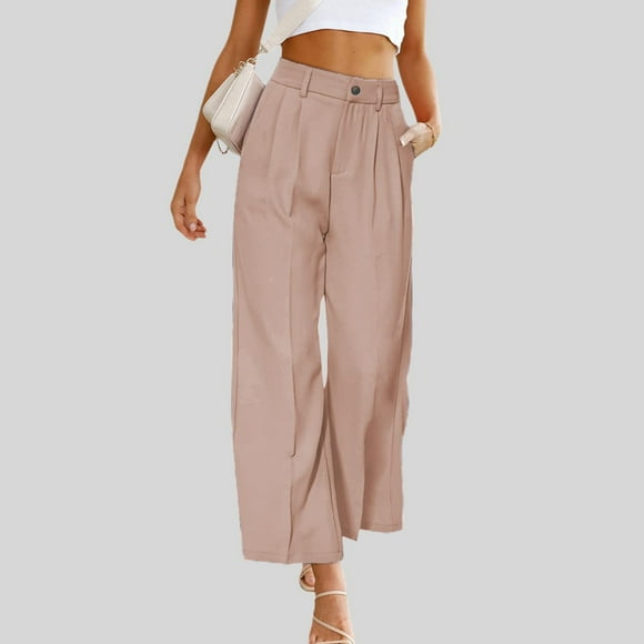 RKSTN Womens Pants Fashion Summer Casual Loose Pocket Solid Button Zipper Trousers Elastic Waist Pants Soft Loose Straight Leg Hiking Pants