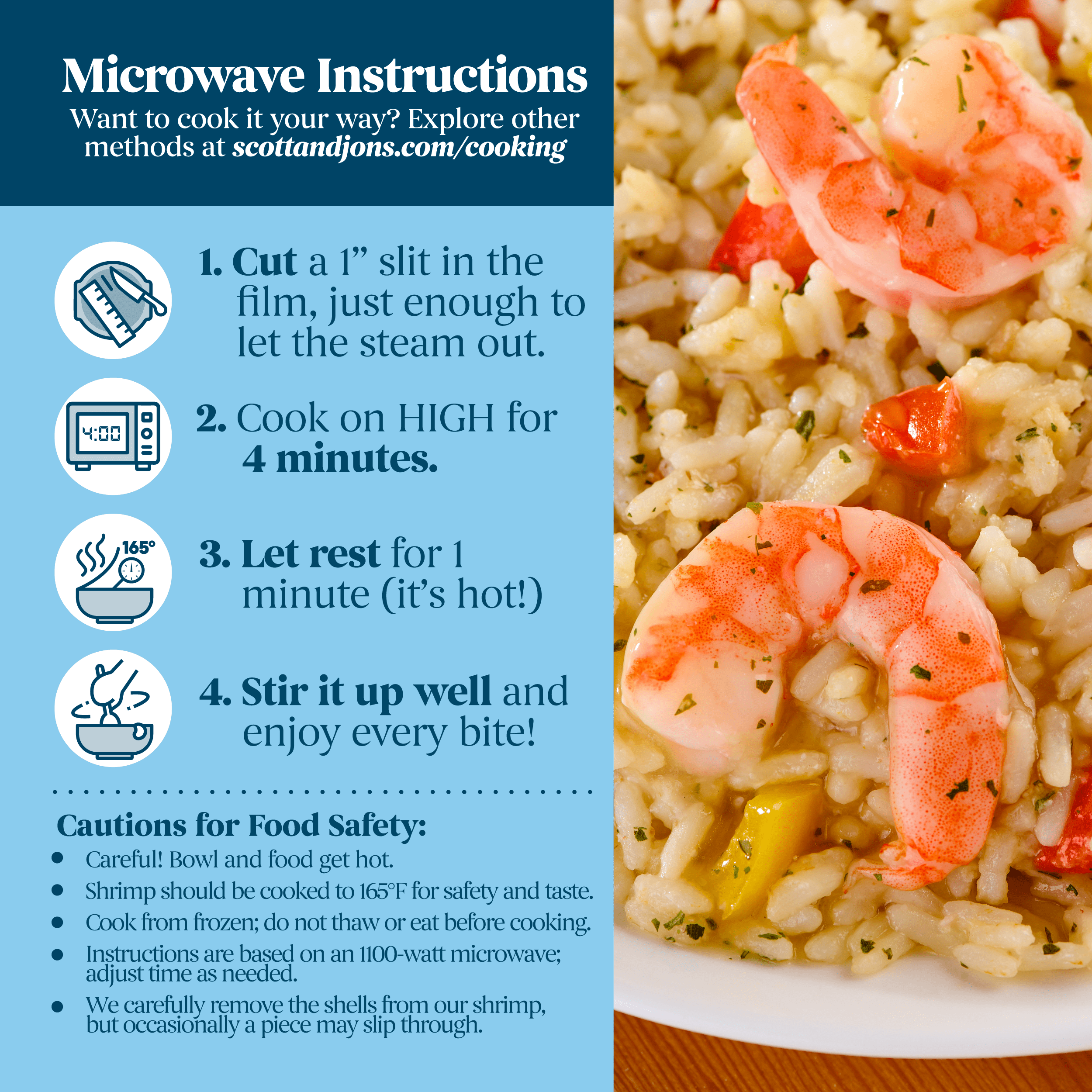 Scott & Jon’s Frozen Meals, Garlic Butter Shrimp Rice Bowl, Microwave Meals, Frozen Dinner for One, 9.6 oz