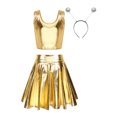 thumbnail image 2 of YONGHS Women's Alien Set Cheer Leader Outfit Metallic Crop Tank Top with Ruffle Skirt Hair Hoop Gold M, 2 of 7