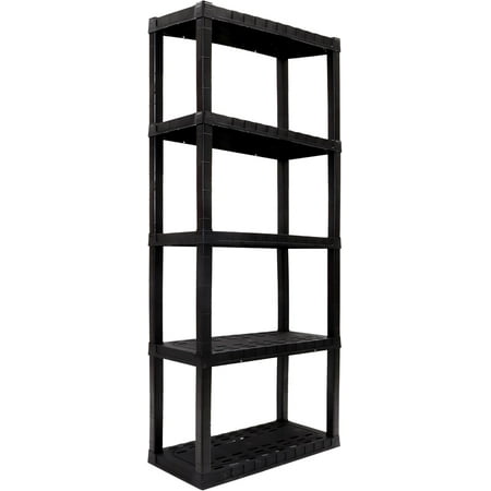 5 Tier Plastic Shelving Unit, Garage Storage Rack – Organize Shed & Organizer Shelf - Black, Efficient Space Saver