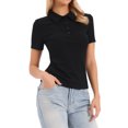 thumbnail image 4 of INSPIRE CHIC Short Sleeve Polo Shirts for Women's Collared V Neck Button Up Knit Casual Tops XS Black, 4 of 6