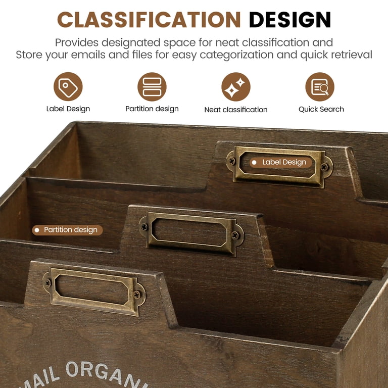 Keyohome Wooden Mail Organizer, 3-Compartment Brown photo 5