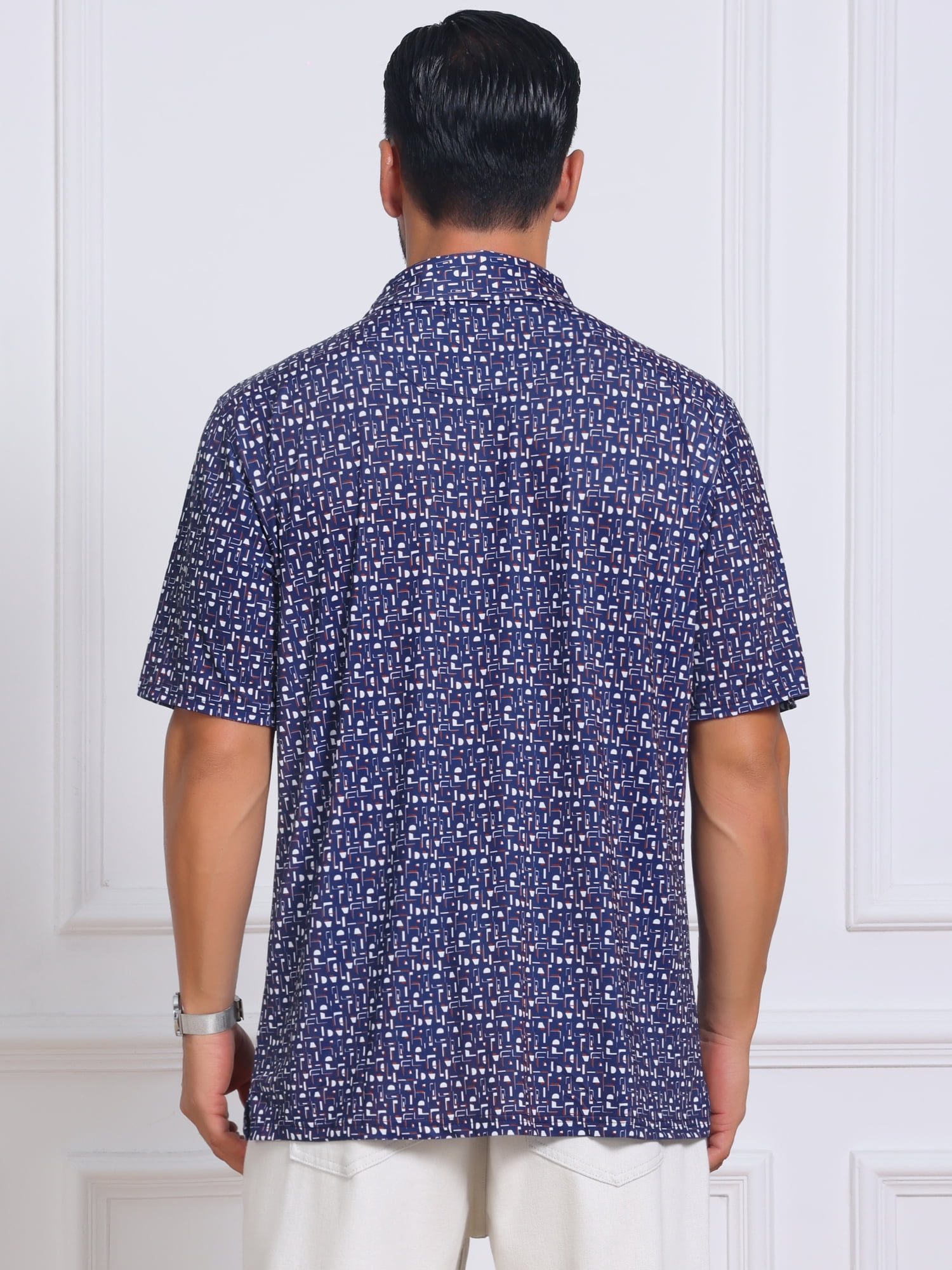 DARING DIVA Men's Printed Short Sleeve Lightweight Breathable Polo Shirts L Dark Blue
