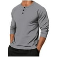 thumbnail image 3 of QIUOMBBP Men's Long Sleeve Henley Shirts Solid Color Base Layer Undershirt Botton Lightweight Going Out Tops, Gray, L, 3 of 6
