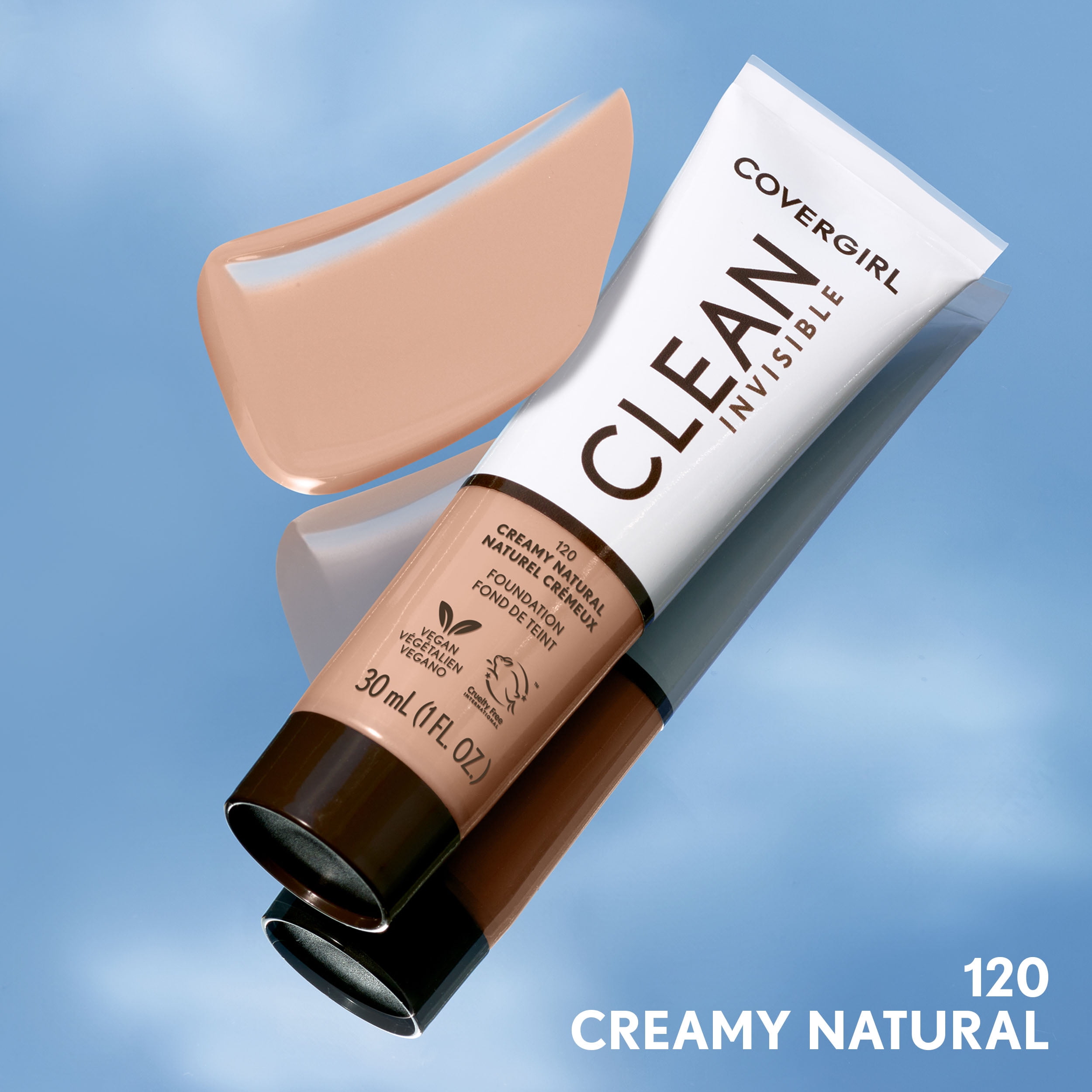 COVERGIRL Clean Invisible Liquid Foundation, 120 Creamy Natural, 1.0 fl oz