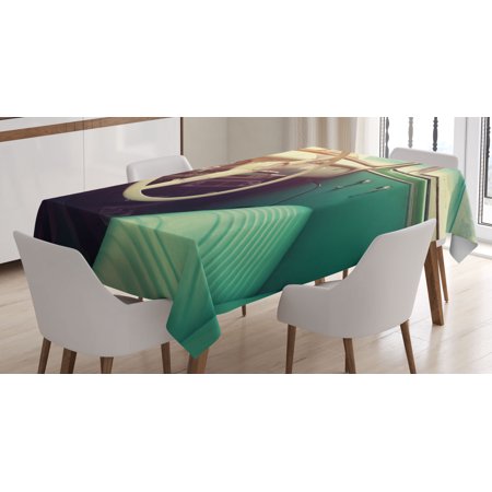 

Coastal Tablecloth Interior of a Classic Car Parked Seaside and the Cloudy Sky Digital Print Rectangular Table Cover for Dining Room Kitchen 52 X 70 Inches Cream and Jade Green by Ambesonne