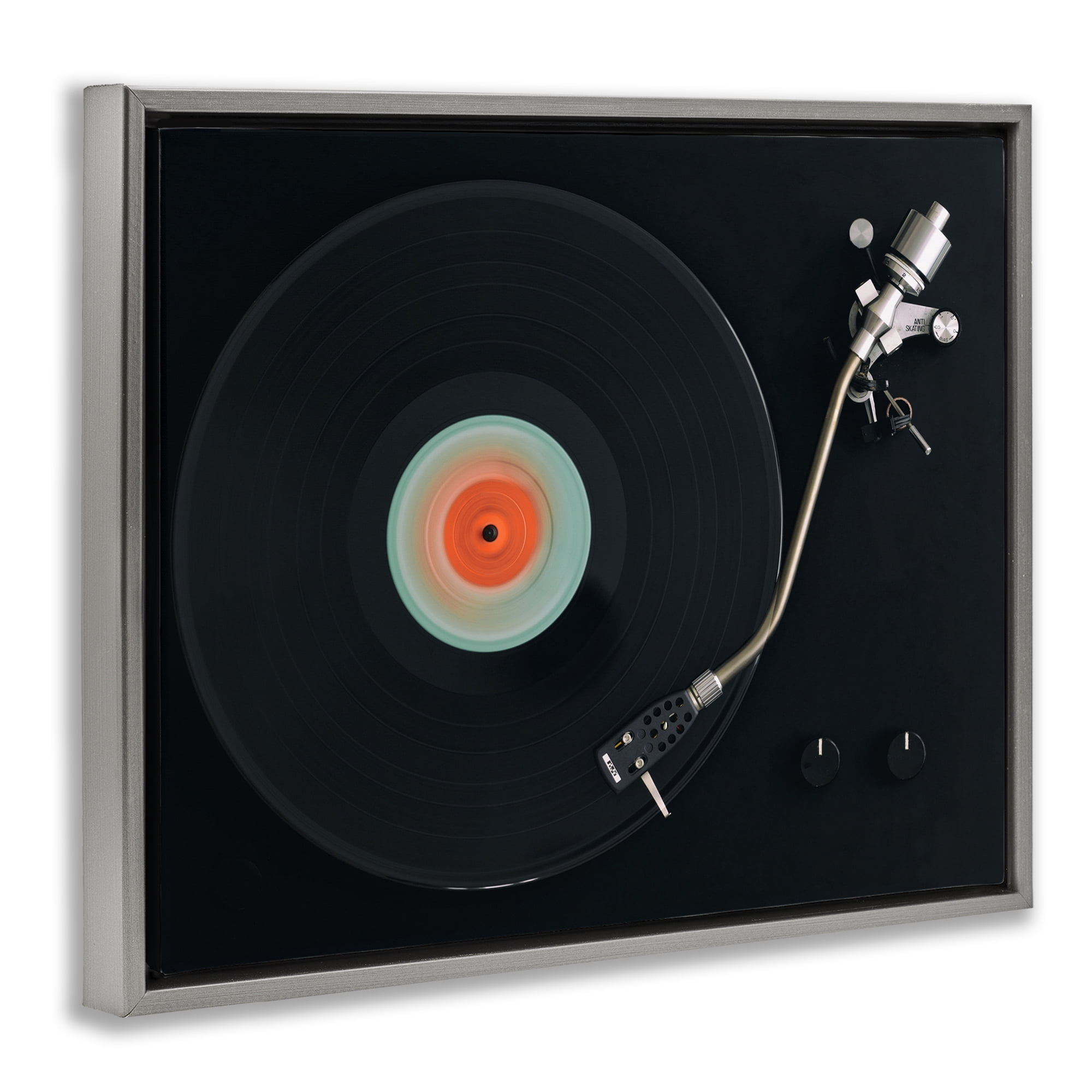 Stupell Industries Vintage Spinning Record Gray Framed Floater Canvas Wall Art, design by Tom Quartermaine