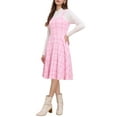 thumbnail image 4 of Vestido de tweed para mujer, sin mangas, con escote cuadrado, de cuadros, estilo A-line, vestido tipo pinafore, talla S, rosa intenso, 4 of 5