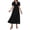 Black, variant on Women's V-Neck Puff Short Sleeve Midi Dress with Buttoned Ruched Slit and Lined Sheer Overlay 100% Polyester Fabric