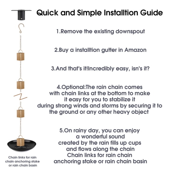Shipiny Rain Chain for Gutter Downspout Replacement, 9 Cups Decorative Copper Rain Chain to Divert Water, Outdoor Garden Rain Diverter for Roof Drainage, Gold
