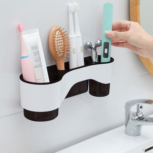 Portacepillos de dientes colgante de pared | Organizador de cepillos de dientes de ABS con ranuras para pasta de dientes y ganchos para toallas | Diseño ventilado y escurridor | Almacenamiento para