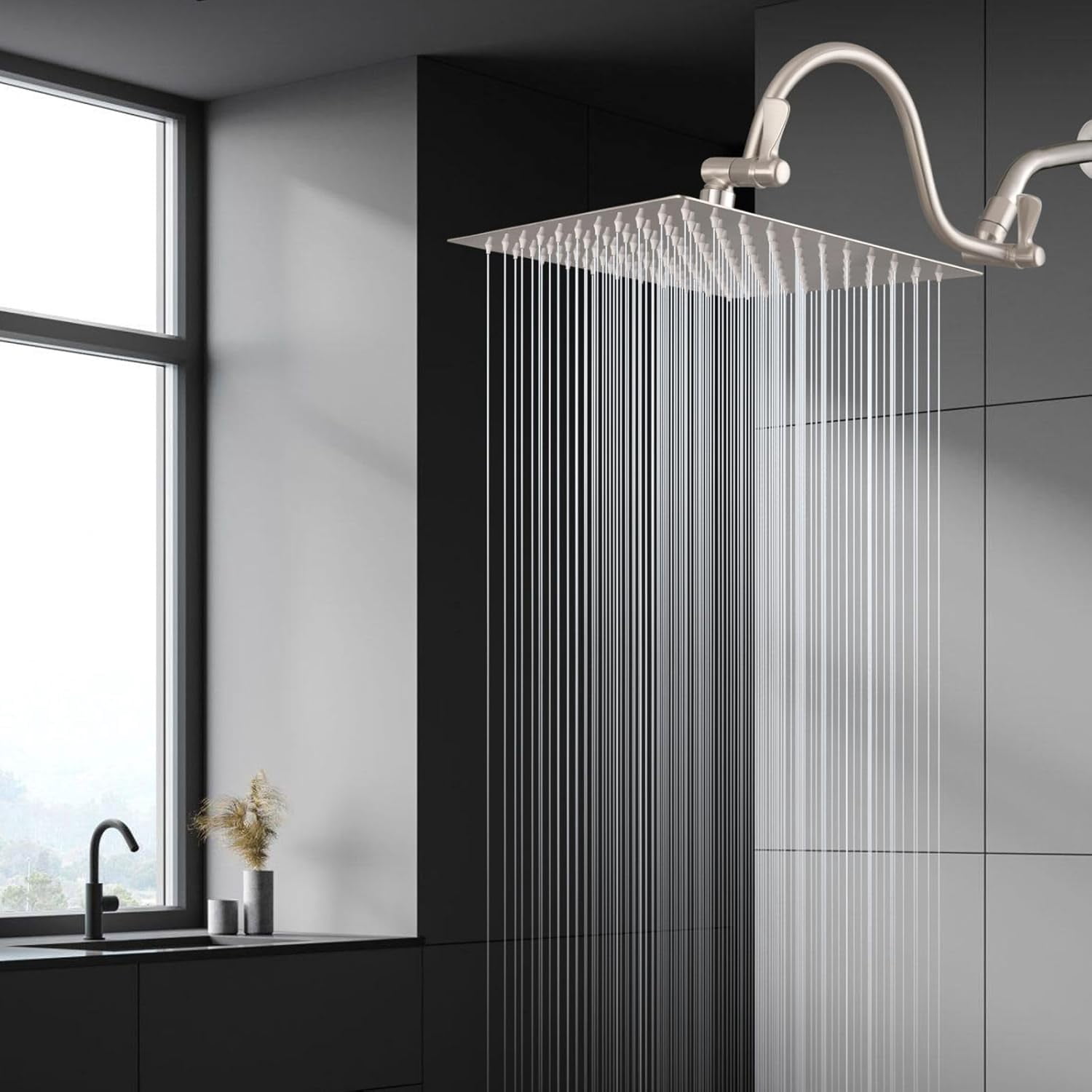 10 Inch Square Rain Shower Head with Extension Arm High Pressure Brushed Nickel