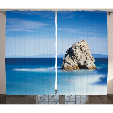 Scenery House Decor Curtains 2 Panels Set, Big Formless Rock Italian Sea and Sky European Secret Paradise Art, Window Drapes for Living Room Bedroom, 108W X 90L Inches, Turquoise Grey, by