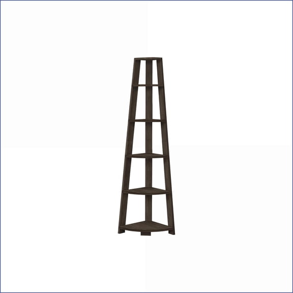 Bookshelf 5-Tier Corner Bookcase | Walnut Brown Contemporary | 71” H | Oak Particle Board