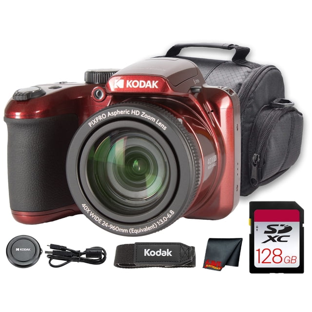 Kodak PIXPRO AZ405 Digital Camera (Red) (AZ405RD) + 128GB Card + Bag + Cloth