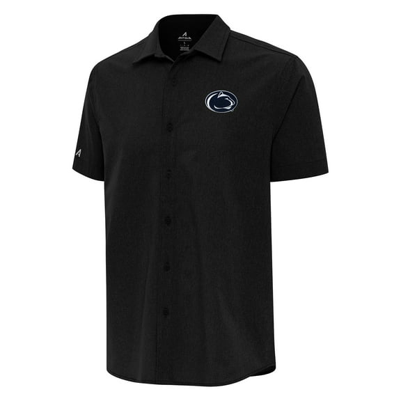 Men's Antigua  Black Penn State Nittany Lions Activate Woven Short Sleeve Button-Down Shirt