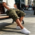 thumbnail image 5 of Zimjoy Men's Camo Print Drawstring Cargo Shorts Knee Length Multi Pocket Utility Outdoor Hiking Capri Casual Shorts Army Green L, 5 of 7