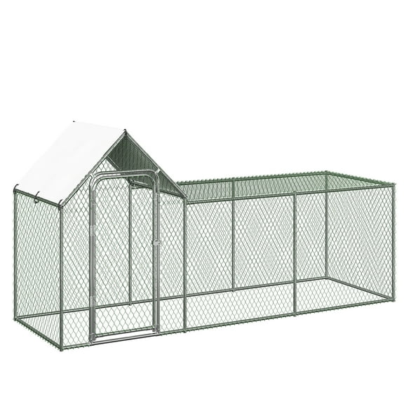 Yiwa 9.8'L x 3.3'W x 5'H Large Outdoor Metal Chicken Coop with Waterproof and Anti-UV Cover, for 6/10 Chickens