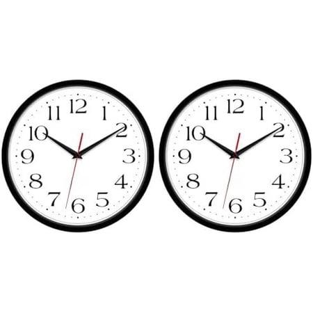 2 Pack Silent Wall Clock, 10 Inch Non Ticking Quiet Digital Sweep Decorative Battery Operated Wall Clocks for Living Room Bedroom Kitchen School Office Decor, Black With Red Second Hand,10 inches