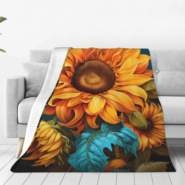 Fotbe Deep Yellow Colorful Sunflower Manta de Franela Acolchonada con Estampado, Súper Suave y Esponjosa, Extra Grande para Sofá, Cama, Uso Todo el Año-40"x30"