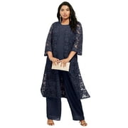 Roaman's Women's Plus Size Plus Size 3-Piece Allover Lace Duster Pant Set – Formal Wear