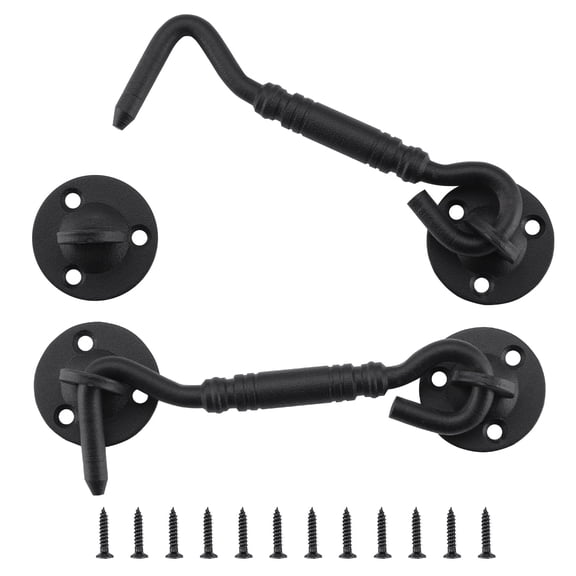 WellMade  4" Door Hook and Eye Latch Set, 2 Pack Rust-Proof Gate Latch Cabin Hooks for  Bathrooms ,Windows,Sliding Doors,Outdoor,Windows,Cabinet