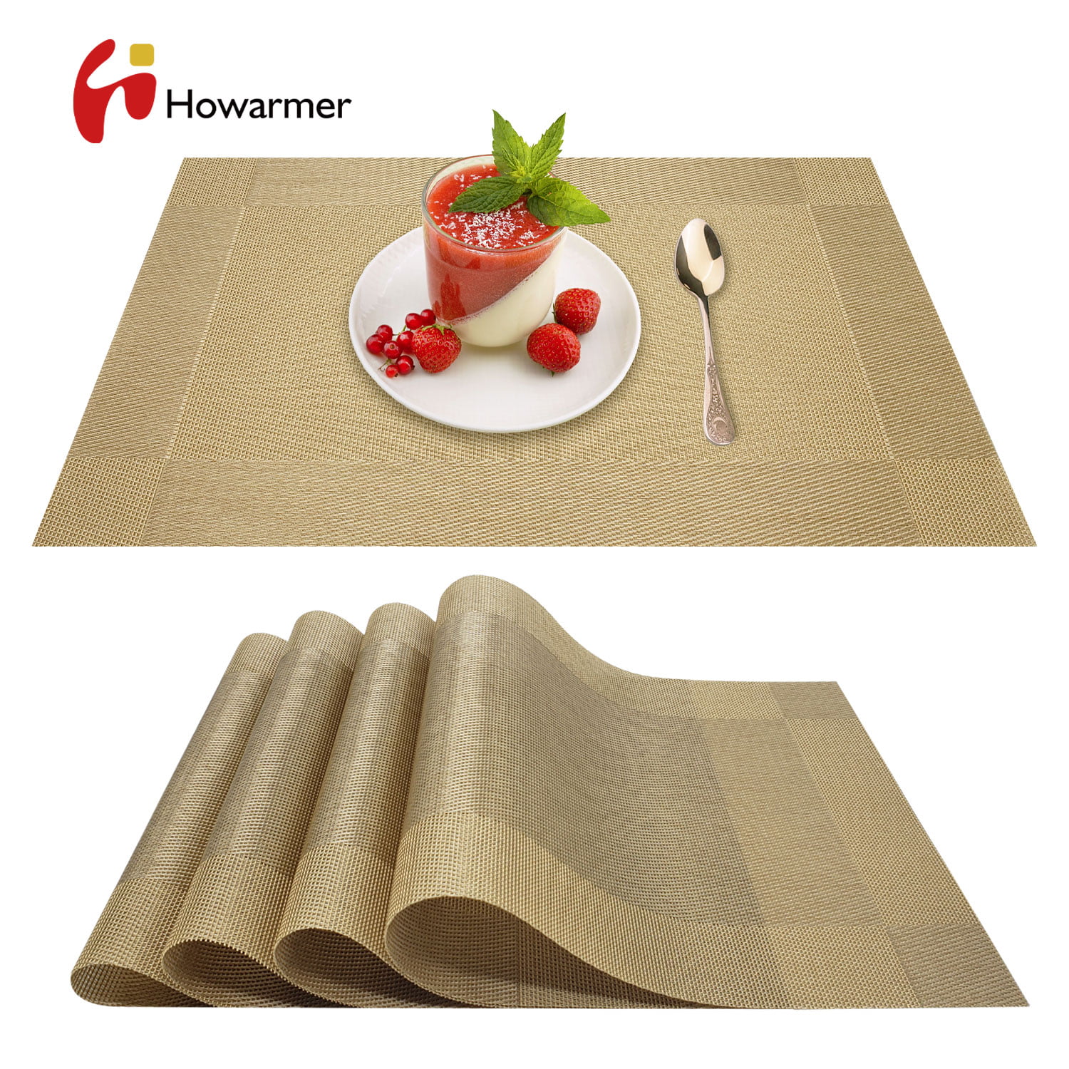 Placemats Set of 4 Fresh Strawberry Flower Table Placemats for Dining Table Heat Resistant Non-Slip Kitchen Table Mats Place Mats Indoor Washable
