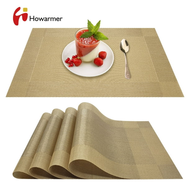 Howarmer Gold Rectangle Placemats for Dining Table, Washable Woven