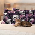 thumbnail image 3 of Halloween Skull Outdoor Waterproof Pillow Covers, Vintage Pink Rose Purple Flower Decorative Rectangle Throw Pillowcase Sofa Cushion Sham for Patio/Couch/Chair, 20"x12" 2 Pack, 3 of 8