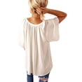 thumbnail image 2 of Womens Tops Dressy Casual 2025 Spring Summer V Neck Short Sleeve Shirts Business Casual Chiffon Blouses Beige M, 2 of 7