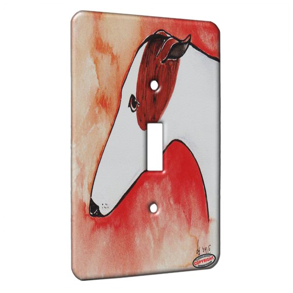 KuzmarK™ Single Gang Toggle Switch Wall Plate - Brindle Spotted Greyhound Abstract Dog Art by Denise Every