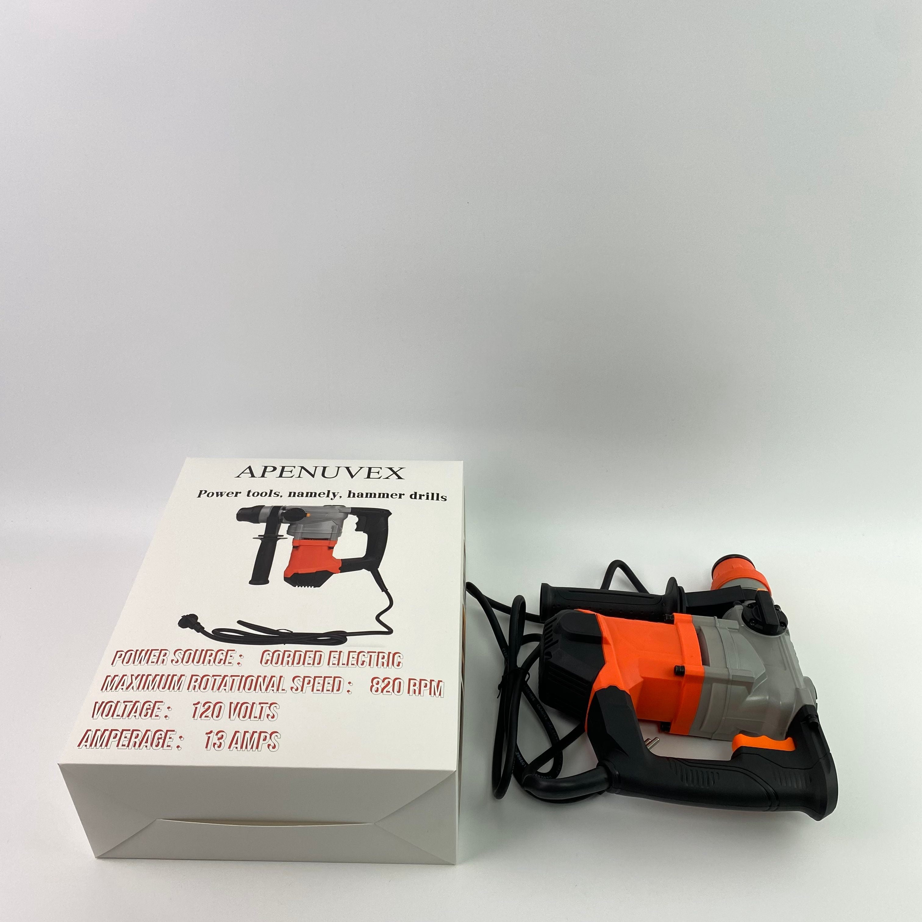 APENUVEX Power tools, namely, hammer drills,Rotary Hammer Drill with Vibration Control and Safety Clutch,13 Amp Heavy Duty 1-1/4 Inch Demolition Hammer for Concrete-Including