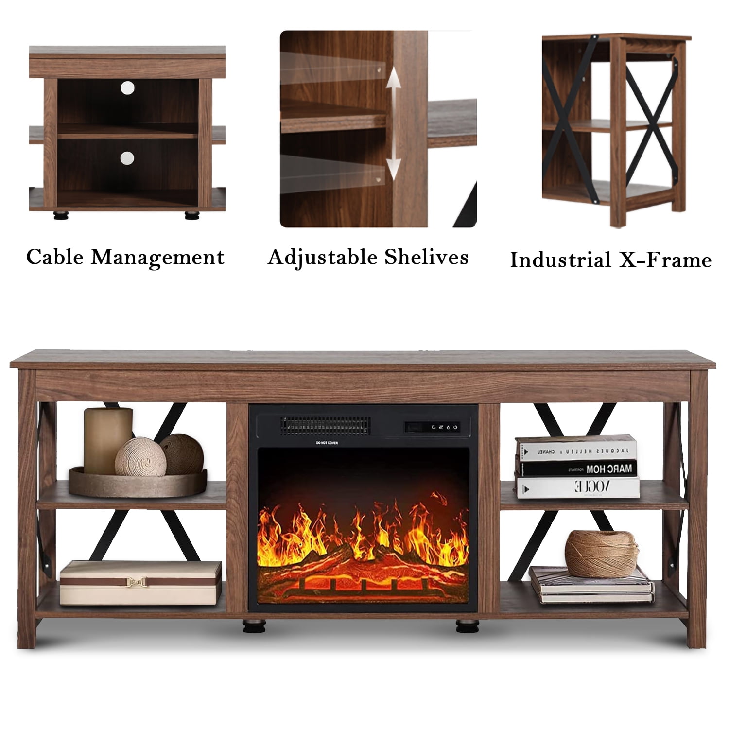 Buy ENSTVER Industrial Farmhouse Electric Fireplace TV Stand, with