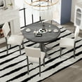 thumbnail image 2 of Retro Style 5 Piece Dining Set Kitchen Table Set with Curved Trestle Style Table Legs and 4 Upholstered Chairs, Table Set for 4 Persons Dining Room Table Set for Small Place, 2 of 9