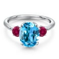 thumbnail image 3 of Gem Stone King 3.70 Ct Oval Swiss Blue Topaz Red Created Ruby 925 Sterling Silver Ring, 3 of 6
