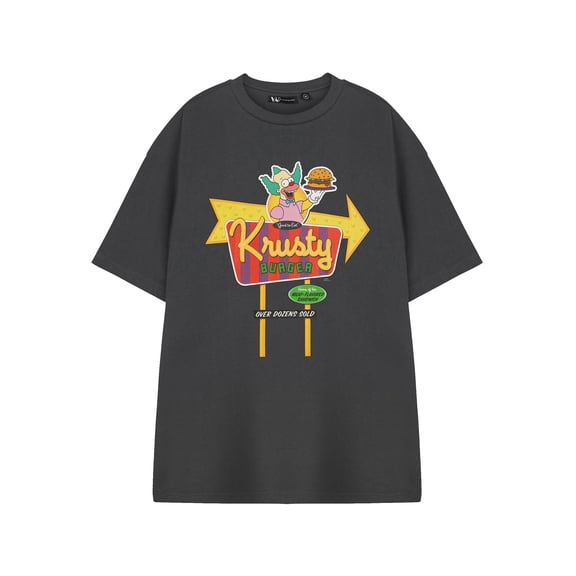 The Simpsons Krusty Burger Mens Charcoal Short Sleeved T-Shirt | S | Made by Vanilla Underground
