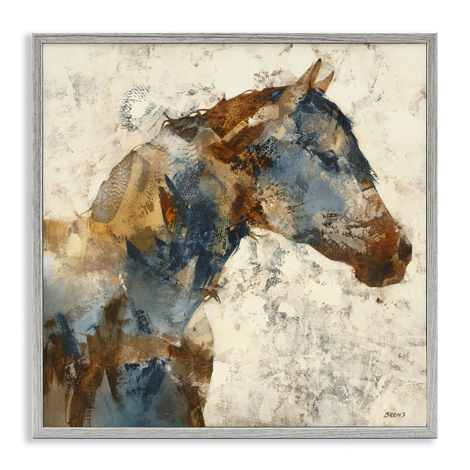 Stupell Industries Abstract Horse Layered Blocked Strokes Earth Tones Painting Gray Framed Art Print Wall Art, Design by Scott Brems