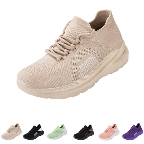 gzxflxpge Comfort Orthopedic Shoes for Women Fashion Non sllip Arch Support Walking Tennis Shoes Lightweight Breathable Lace-up Sneakers Beige 7(CN-38)