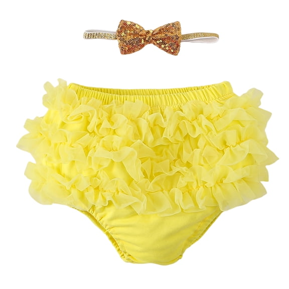 newwalpole Baby Tulle Ruffle Bloomer for Newbornr Girls Cotton Frilly Diaper Covers Cute Briefs Panties Shorts Yellow for Size NB