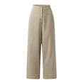 thumbnail image 5 of Dyfzdhu Women Solid Color High Waisted Casual Button Cotton Linen Wide Leg Pants Yellow, 5 of 7