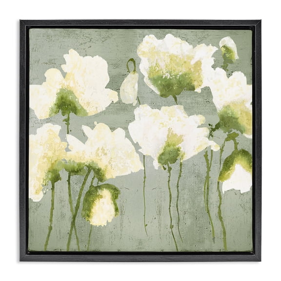 Stupell Industries Modern White Flower Blooms Floral Painting Black Floater Framed Canvas Art Print Wall Art, 18 x 18